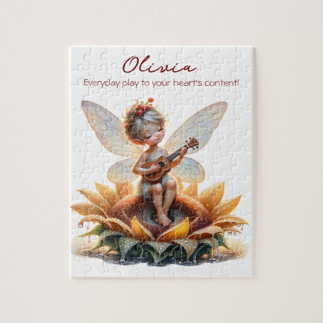 Puzzle Jolie fille Anime avec Ukulele sur tournesol (Vertical)