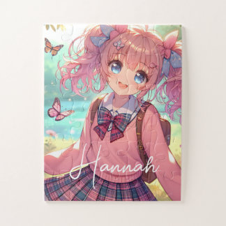 Puzzle Jolie fille Anime en Pigtails Roses