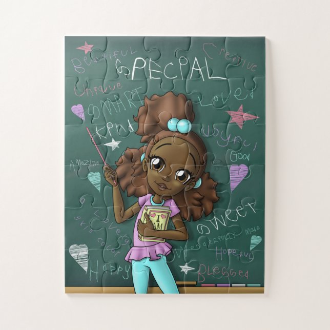 Puzzle Jolie Fille Brune et Mots Positifs (Vertical)