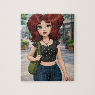 Puzzle Jolie fille de dessin animé 3D se promenant dans u