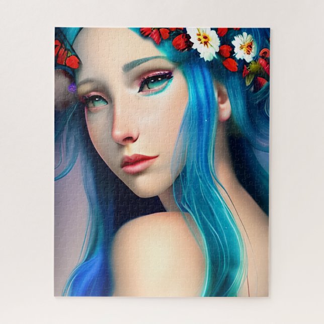 Puzzle Jolie fille enchantée avec des fleurs | Conte de f (Vertical)