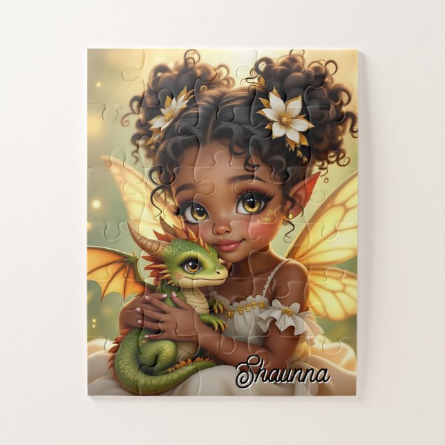 Puzzle Jolie Fille Fée Anime et Dragon Chibi (Vertical)