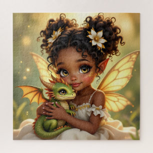 Puzzle Jolie Fille Fée d'Anime et Dragon Chibi