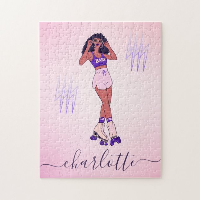 Puzzle Jolie fille Rollerblading Patineur rose pourpre No (Vertical)