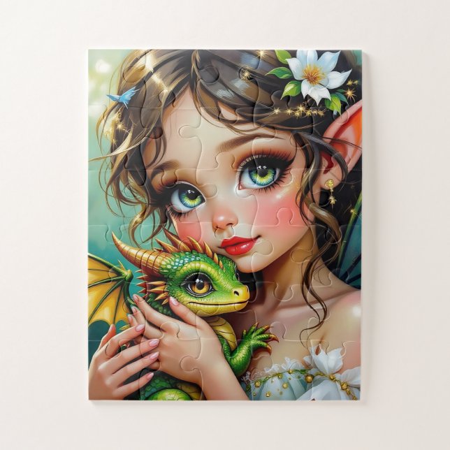 Puzzle Jolie fille thème fée et dragon   (Vertical)