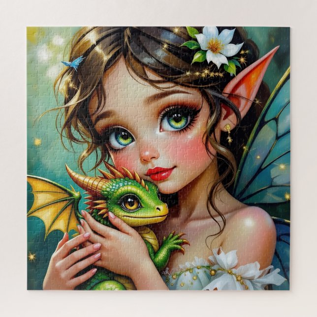 Puzzle Jolie fille thème fée et dragon   (Vertical)