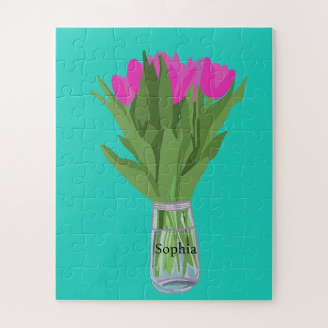 Puzzle Jolie fleur de tulipe Illustration moderne + Nom (Vertical)