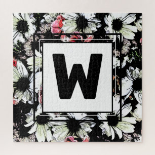 Puzzle Jolie Fleurs de marguerite Noir Monogramme Famille