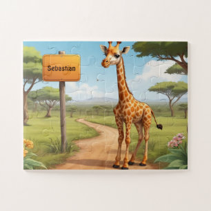 Puzzle Jolie Giraffe en savane avec nom