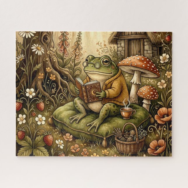 Puzzle Jolie grenouille de lecture de jardin confortable (Horizontal)