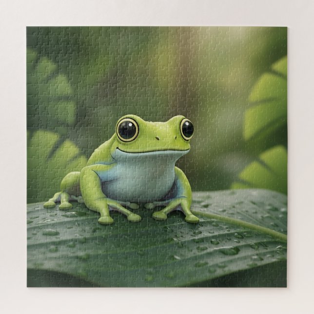 Puzzle Jolie grenouille verte sur feuille (Vertical)