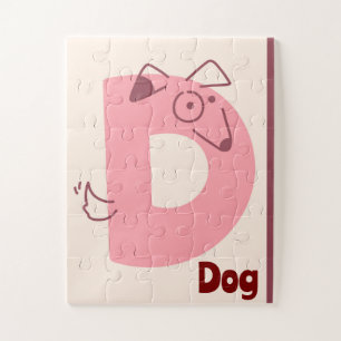 Puzzle Jolie lettre "D" Chien Alphabet Art Imprimé