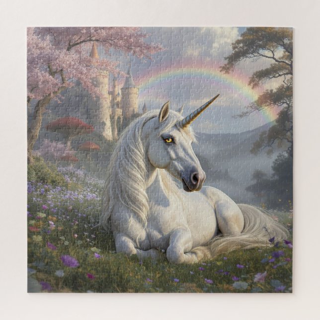 Puzzle Jolie licorne, château et arc-en-ciel  (Vertical)