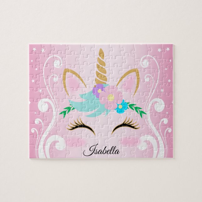 Puzzle Jolie licorne rose 🦄 visage (Horizontal)