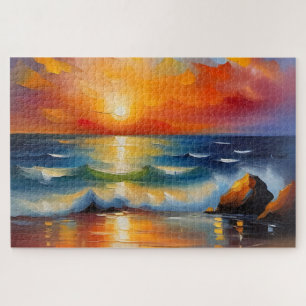 Puzzle Jolie peinture à l'huile de coucher de soleil oran