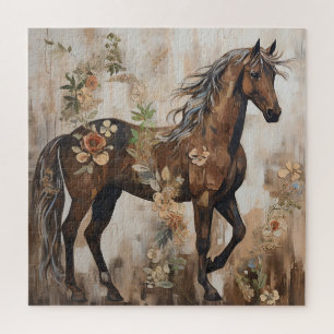 Puzzle Jolie peinture florale à cheval