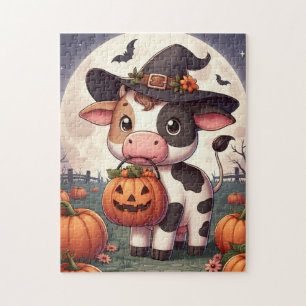 Puzzle Jolie sorcière d'Halloween vache