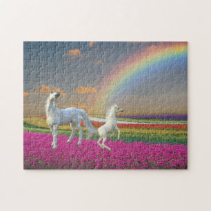 Puzzle Jolie Unicorn Flower Rainbow Paysage