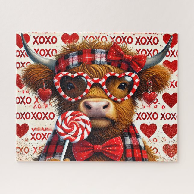 Puzzle Jolie vache des Highlands pour la Saint-Valentin (Horizontal)