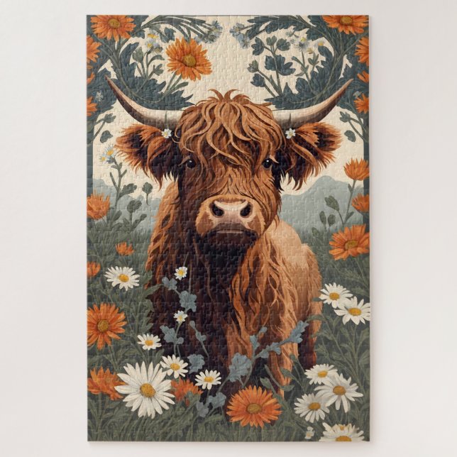 Puzzle Jolie vache Vintage Highland (Vertical)