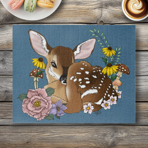 Puzzle Jolies Fleurs Sauvages Faon Bleu Bébé Cerf Forêt