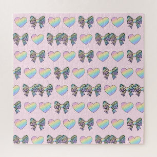 Puzzle jolis cœurs arc-en-ciel doux motif dégradé pastel