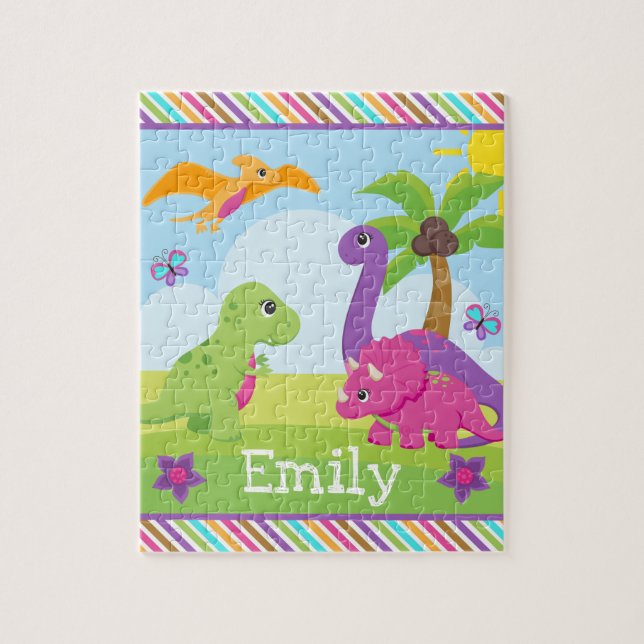 Puzzle Jolis dinosaures amis fille colorés Enfants (Vertical)