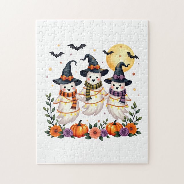 Puzzle Jolis Fantômes Fleurs Citrouilles Chauves-souris H (Vertical)