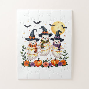 Puzzle Jolis Fantômes Fleurs Citrouilles Chauves-souris H