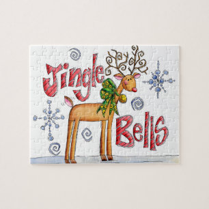 Puzzle Jolis rennes de Noël, flocons de neige Jingle Bell