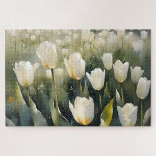 Puzzle Jolis tulipes blancs jardin peinture aquarelle