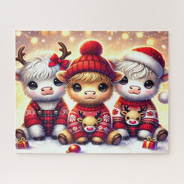 Puzzle Jolis vaches des Highlands de Noël (Horizontal)
