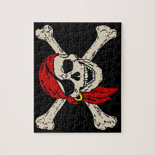 Puzzle Jolly roger Pirate Os crâne Rouge Bandanna (Vertical)