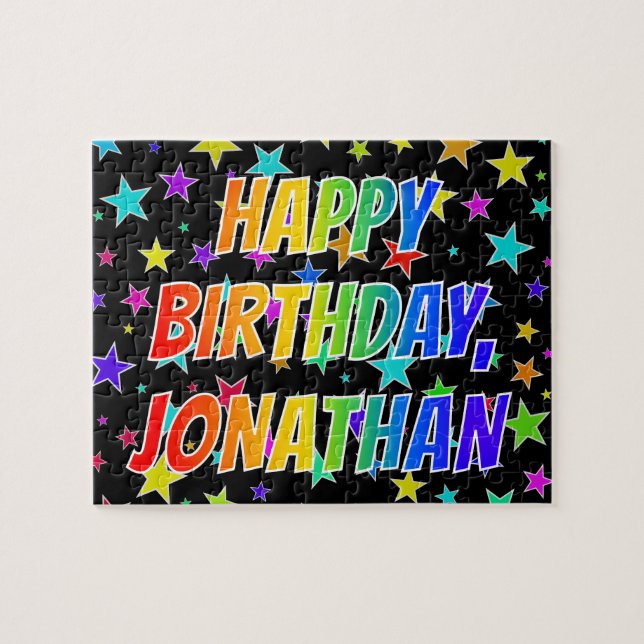 Puzzle "JONATHAN" Prénom, Amusant "HEUREUX ANNIVERSAIRE" (Horizontal)