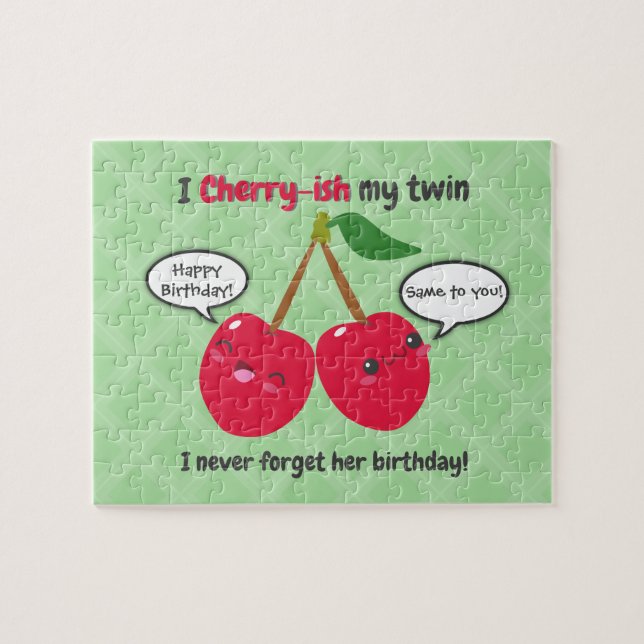 Puzzle Jote Red Cherry Kawaii Twins Anniversaire (Horizontal)