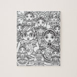 Puzzle Jote slic Folk Art Nesting Dolls Coloration de fam<br><div class="desc">Jolie famille de poupées de nidification noir et blanc Slavic conception d'art populaire pour la coloration.</div>