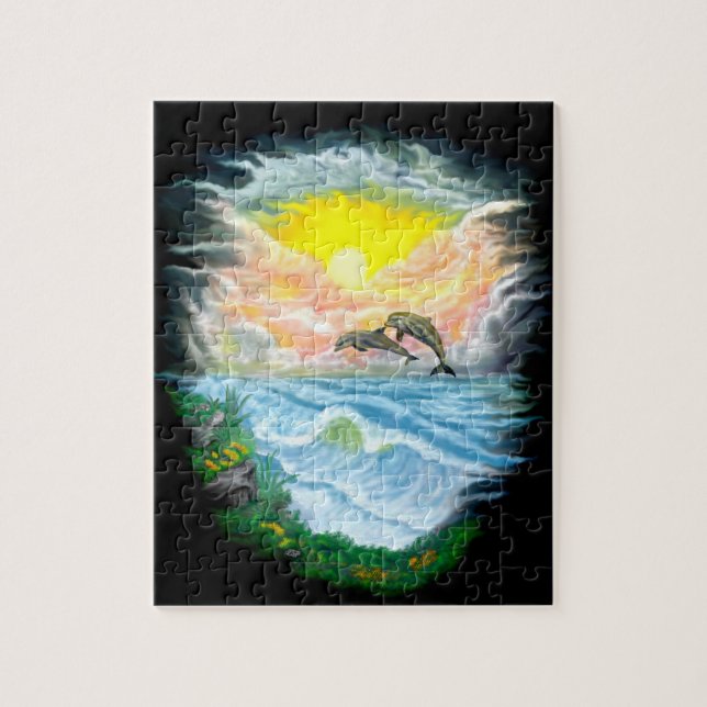 Puzzle Jouer aux dauphins sous le soleil (Vertical)