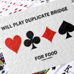 Puzzle Jouera Le Pont Dupliqué Pour Les Costumes De Carte<br><div class="desc">Les joueurs de pont dupliqués affamés pour le pont profiteront de ce puzzle humour de pont irrésistible avec les quatre costumes de carte ainsi que le dicton "Will Play Duplicate Bridge For Food". Faites faire aux autres une double prise avec une dose d'attitude de pont à votre prochain jeu de...</div>