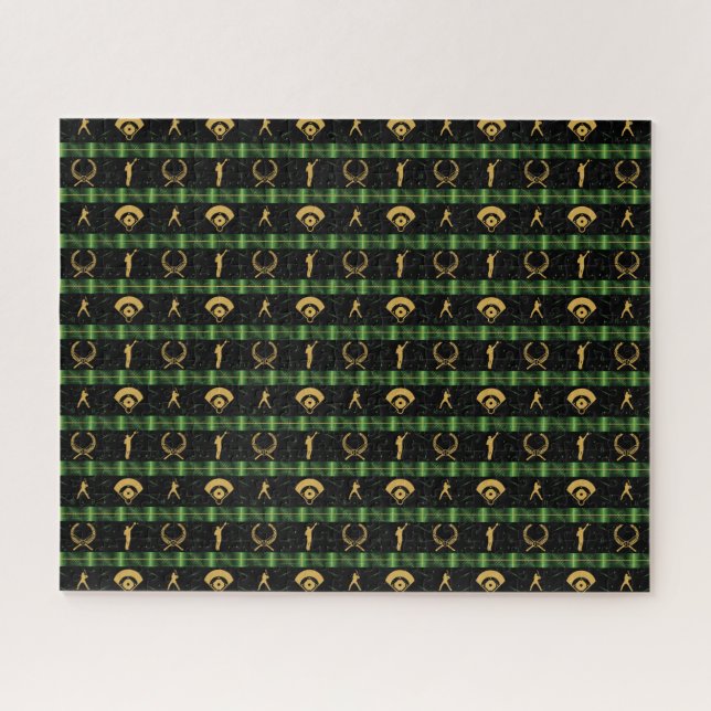 Puzzle Joueur de baseball de Noël - Green Check (Horizontal)