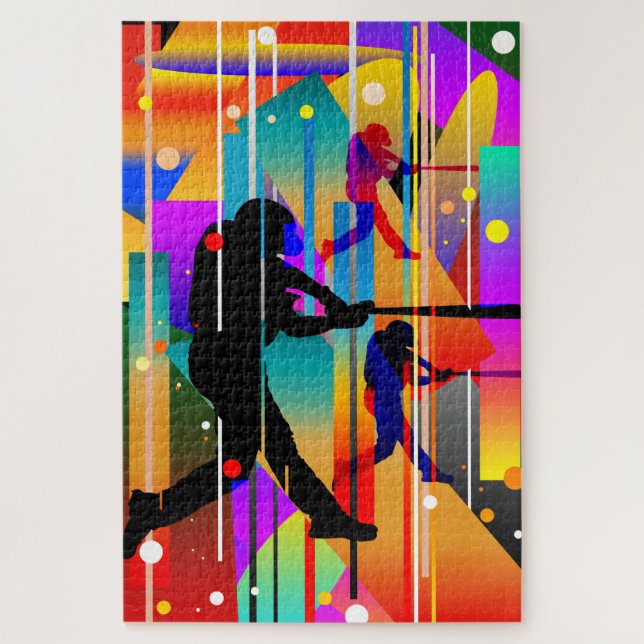Puzzle Joueur de baseball silhouette géométrique moderne (Vertical)