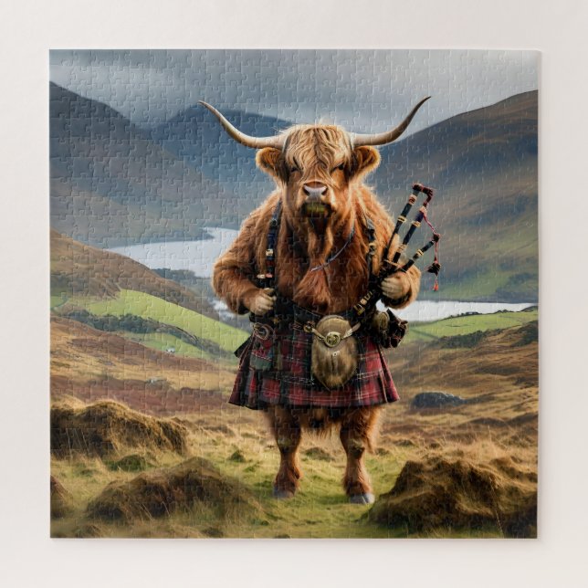 Puzzle Joueur de cornemuse Vache des Highlands,  (Vertical)