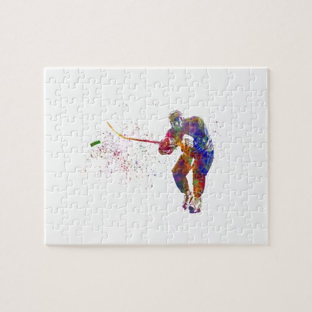 Puzzle Joueur de hockey sur glace en aquarelle (Horizontal)