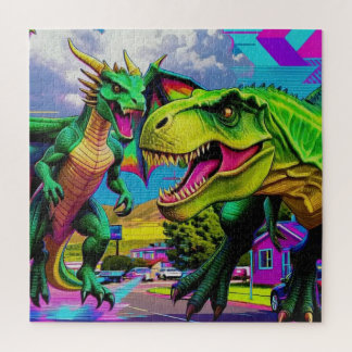Puzzle Jouons - Dragon Vert et Dinosaure