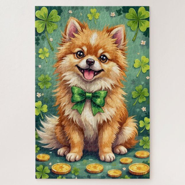 Puzzle Jour de la Saint-Patrick Pomeranian Chien Chanceux (Vertical)