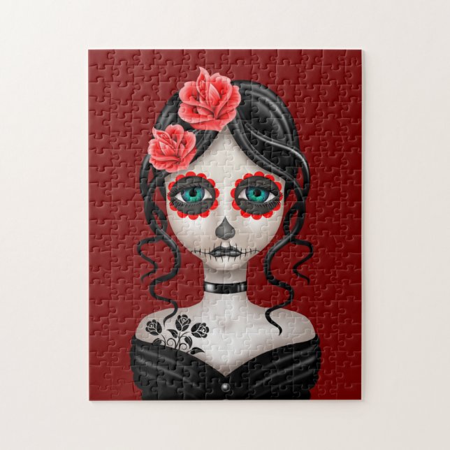 Puzzle Jour triste de la fille morte sur le rouge (Vertical)