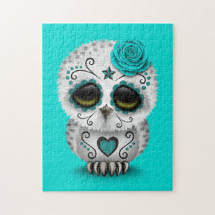 Puzzle Jour turquoise mignon du bleu mort de hibou de