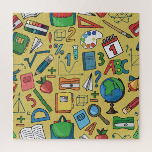 Puzzle Jours scolaires : Motif des fournitures Vintages
