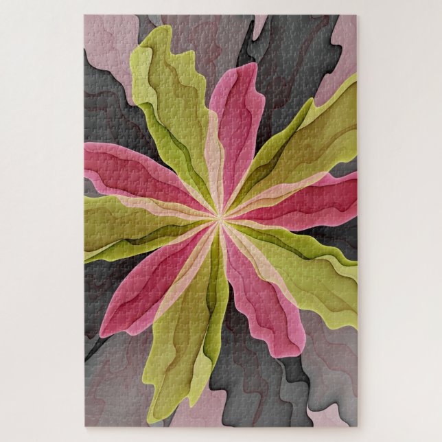 Puzzle Joy, Vert rose Anthracite Imaginaire Fleur Fractal (Vertical)