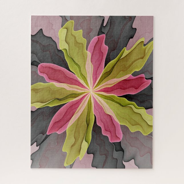 Puzzle Joy, Vert rose Anthracite Imaginaire Fleur Fractal (Vertical)
