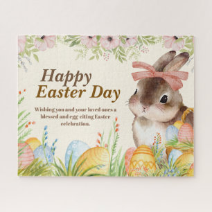 Puzzle Joyeuse fête de Pâques au lavis floral Lapin au nœ